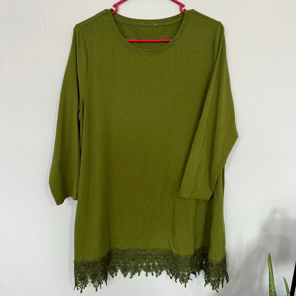 Mountain Mamas Green Lace Edged Tunic Top Plus Size XXL Spandex Blend